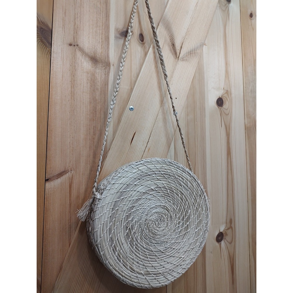 Round Blue Woven Crossbody Bag with Braided Strap - Picture 4 of 7
